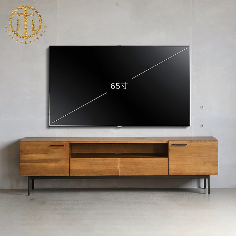 Mueble para TV de madera maciza, rectangular, almacenable, de suelo a techo, color marrón claro